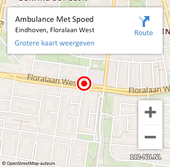 Locatie op kaart van de 112 melding: Ambulance Met Spoed Naar Eindhoven, Floralaan West op 20 januari 2017 07:59