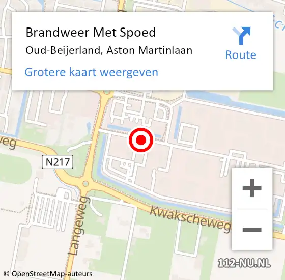Locatie op kaart van de 112 melding: Brandweer Met Spoed Naar Oud-Beijerland, Aston Martinlaan op 20 januari 2017 08:16
