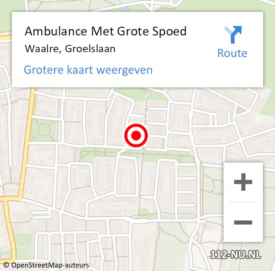 Locatie op kaart van de 112 melding: Ambulance Met Grote Spoed Naar Waalre, Groelslaan op 20 januari 2017 08:25