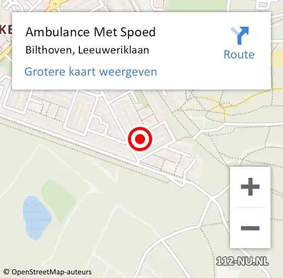 Locatie op kaart van de 112 melding: Ambulance Met Spoed Naar Bilthoven, Leeuweriklaan op 20 januari 2017 09:47