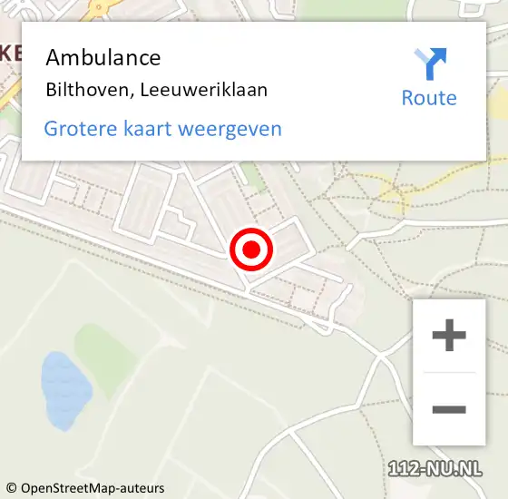 Locatie op kaart van de 112 melding: Ambulance Bilthoven, Leeuweriklaan op 20 januari 2017 10:15