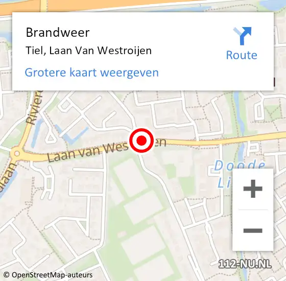 Locatie op kaart van de 112 melding: Brandweer Tiel, Laan Van Westroijen op 21 januari 2017 12:55