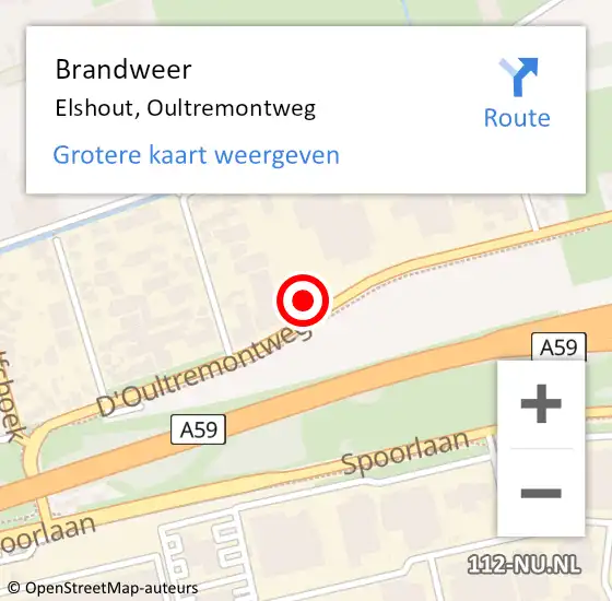 Locatie op kaart van de 112 melding: Brandweer Elshout, Oultremontweg op 21 januari 2017 16:48