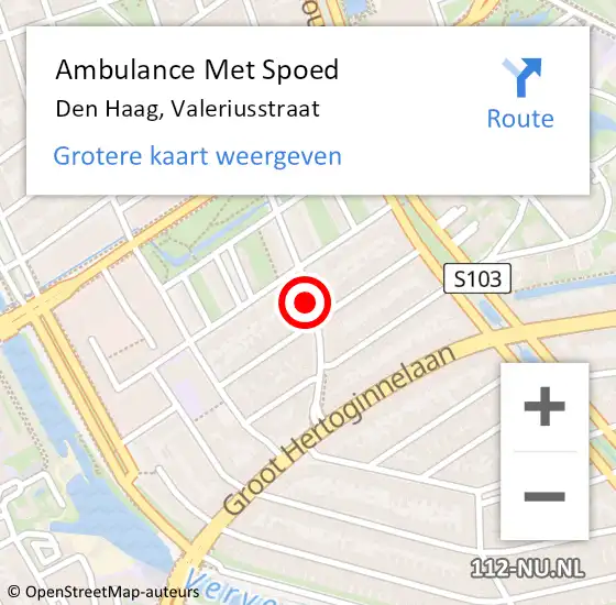 Locatie op kaart van de 112 melding: Ambulance Met Spoed Naar Den Haag, Valeriusstraat op 21 januari 2017 19:58