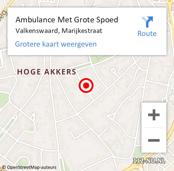 Locatie op kaart van de 112 melding: Ambulance Met Grote Spoed Naar Valkenswaard, Marijkestraat op 21 januari 2017 20:38