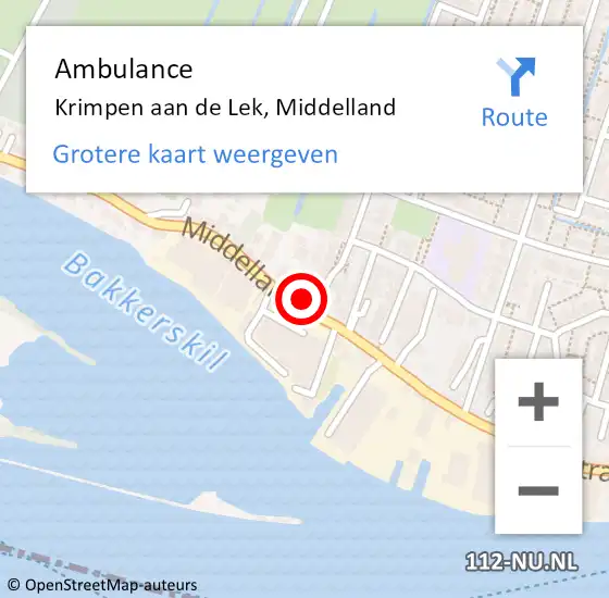 Locatie op kaart van de 112 melding: Ambulance Krimpen aan de Lek, Middelland op 21 januari 2017 22:57