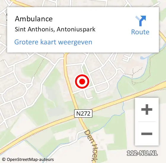 Locatie op kaart van de 112 melding: Ambulance Sint Anthonis, Antoniuspark op 22 januari 2017 10:40