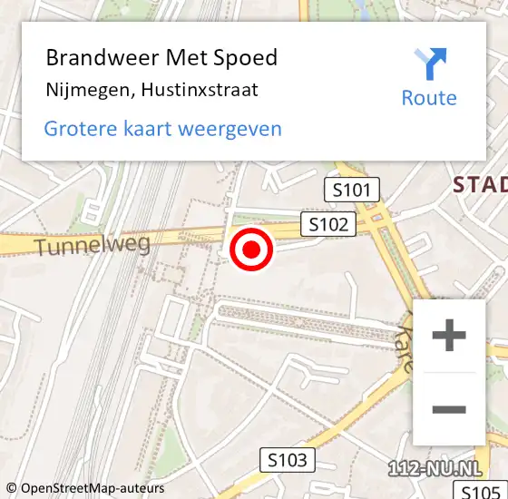 Locatie op kaart van de 112 melding: Brandweer Met Spoed Naar Nijmegen, Hustinxstraat op 22 januari 2017 15:59