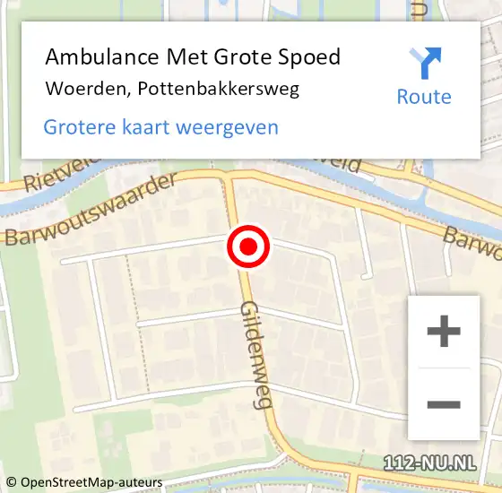 Locatie op kaart van de 112 melding: Ambulance Met Grote Spoed Naar Woerden, Pottenbakkersweg op 23 januari 2017 01:37