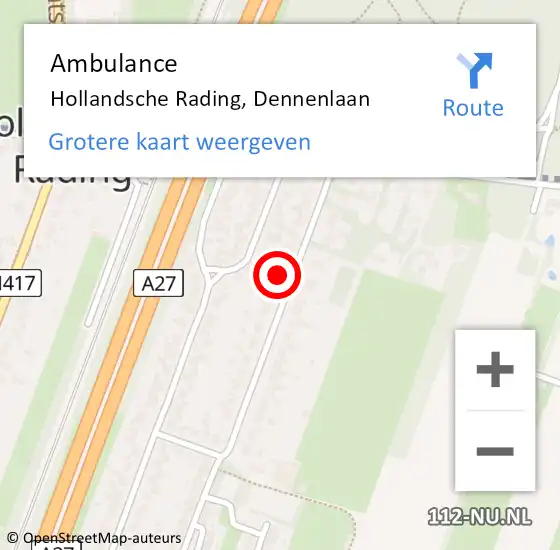 Locatie op kaart van de 112 melding: Ambulance Hollandsche Rading, Dennenlaan op 24 januari 2017 12:56