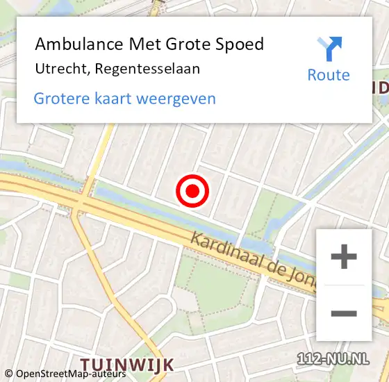 Locatie op kaart van de 112 melding: Ambulance Met Grote Spoed Naar Utrecht, Regentesselaan op 25 januari 2017 07:44