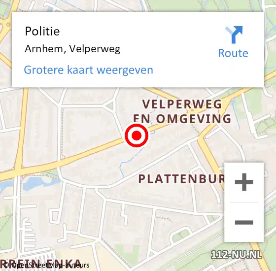Locatie op kaart van de 112 melding: Politie Arnhem, Velperweg op 25 januari 2017 11:56