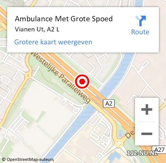 Locatie op kaart van de 112 melding: Ambulance Met Grote Spoed Naar Vianen Ut, A2 L op 25 januari 2017 14:49