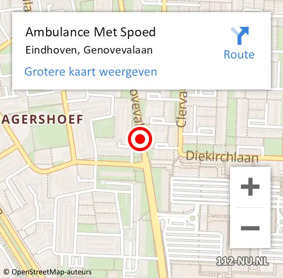 Locatie op kaart van de 112 melding: Ambulance Met Spoed Naar Eindhoven, Genovevalaan op 26 januari 2017 10:31