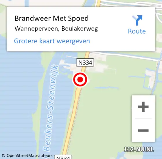 Locatie op kaart van de 112 melding: Brandweer Met Spoed Naar Wanneperveen, Beulakerweg op 26 januari 2017 10:52