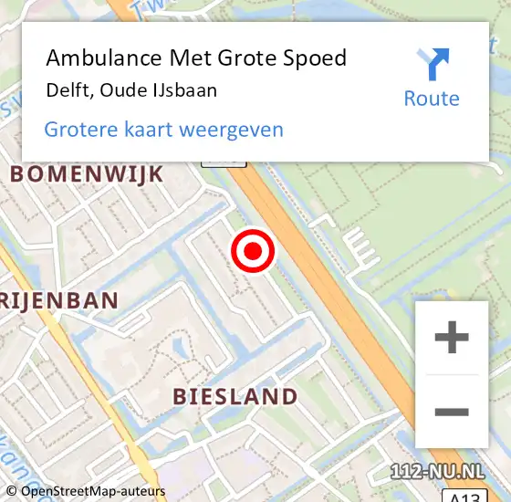 Locatie op kaart van de 112 melding: Ambulance Met Grote Spoed Naar Delft, Oude IJsbaan op 26 januari 2017 12:49