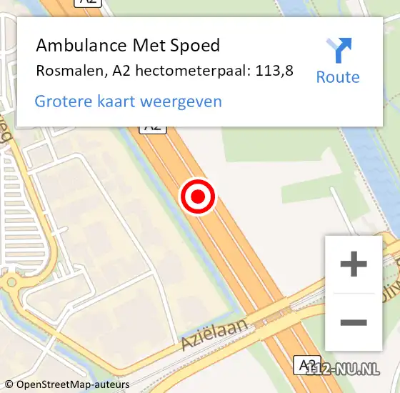 Locatie op kaart van de 112 melding: Ambulance Met Spoed Naar Rosmalen, A2 hectometerpaal: 115,6 op 26 januari 2017 17:36