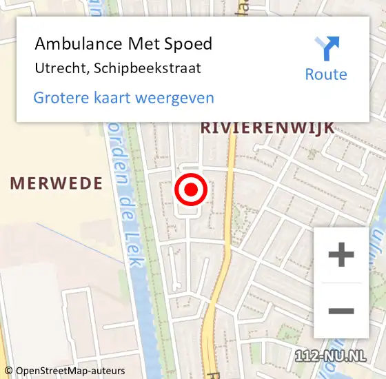 Locatie op kaart van de 112 melding: Ambulance Met Spoed Naar Utrecht, Schipbeekstraat op 26 januari 2017 20:14