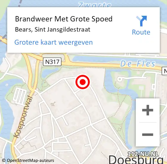 Locatie op kaart van de 112 melding: Brandweer Met Grote Spoed Naar Bears, Sint Jansgildestraat op 27 januari 2017 00:15