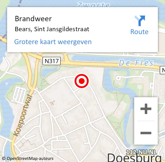 Locatie op kaart van de 112 melding: Brandweer Bears, Sint Jansgildestraat op 27 januari 2017 00:46