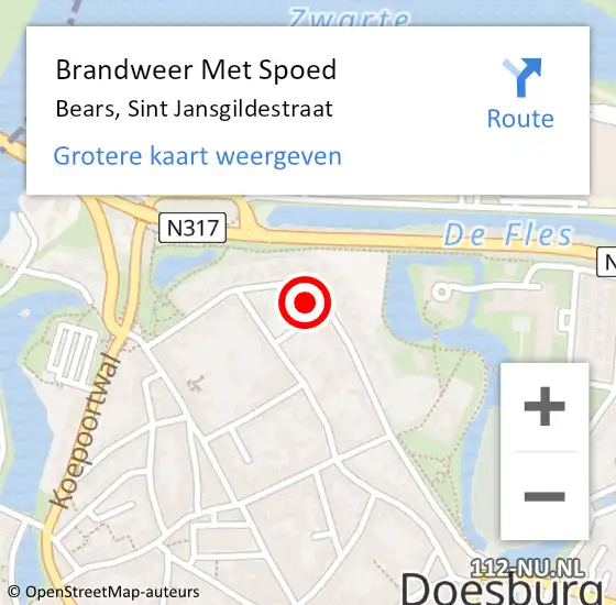 Locatie op kaart van de 112 melding: Brandweer Met Spoed Naar Bears, Sint Jansgildestraat op 27 januari 2017 00:46