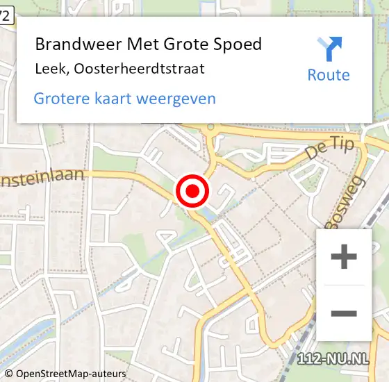 Locatie op kaart van de 112 melding: Brandweer Met Grote Spoed Naar Leek, Oosterheerdtstraat op 27 januari 2017 13:06