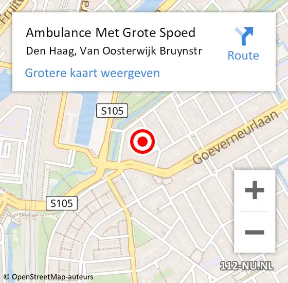 Locatie op kaart van de 112 melding: Ambulance Met Grote Spoed Naar Den Haag, Van Oosterwijk Bruynstr op 27 januari 2017 22:00