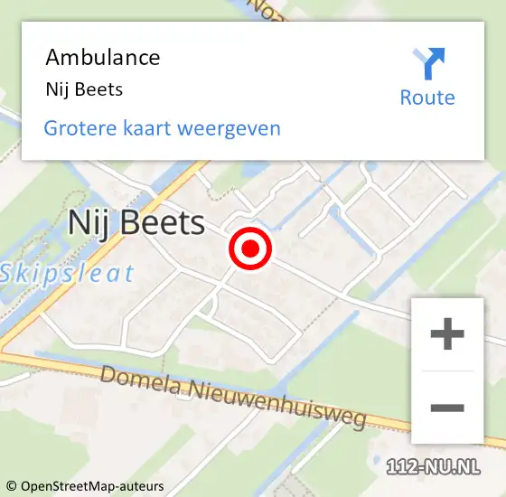 Locatie op kaart van de 112 melding: Ambulance Nij Beets op 28 januari 2017 01:56
