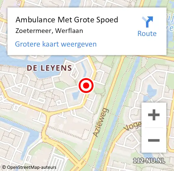 Locatie op kaart van de 112 melding: Ambulance Met Grote Spoed Naar Zoetermeer, Werflaan op 28 januari 2017 07:50