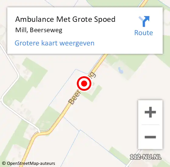 Locatie op kaart van de 112 melding: Ambulance Met Grote Spoed Naar Mill, Beerseweg op 29 januari 2017 02:47
