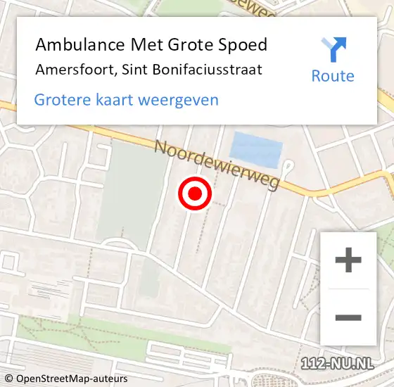 Locatie op kaart van de 112 melding: Ambulance Met Grote Spoed Naar Amersfoort, Sint Bonifaciusstraat op 29 januari 2017 05:58