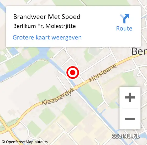Locatie op kaart van de 112 melding: Brandweer Met Spoed Naar Berlikum Fr, Molestrjitte op 9 januari 2014 11:49