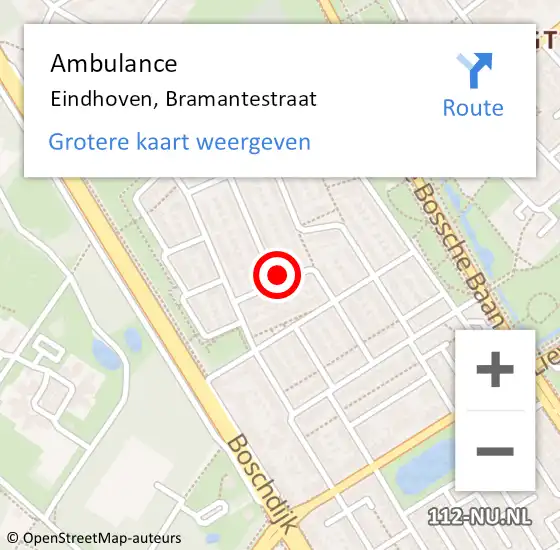 Locatie op kaart van de 112 melding: Ambulance Eindhoven, Bramantestraat op 29 januari 2017 13:30