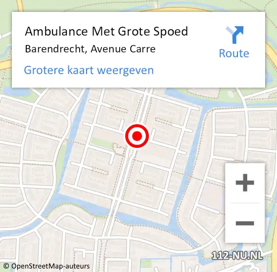 Locatie op kaart van de 112 melding: Ambulance Met Grote Spoed Naar Barendrecht, Avenue Carre op 29 januari 2017 15:51