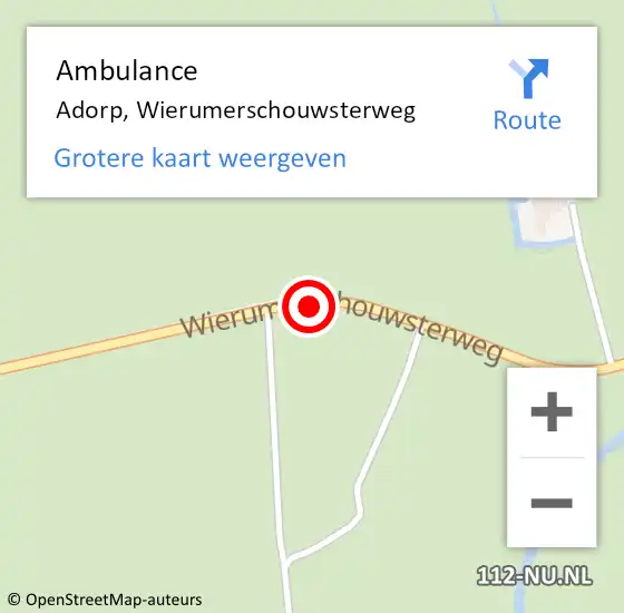 Locatie op kaart van de 112 melding: Ambulance Adorp, Wierumerschouwsterweg op 18 september 2013 19:27