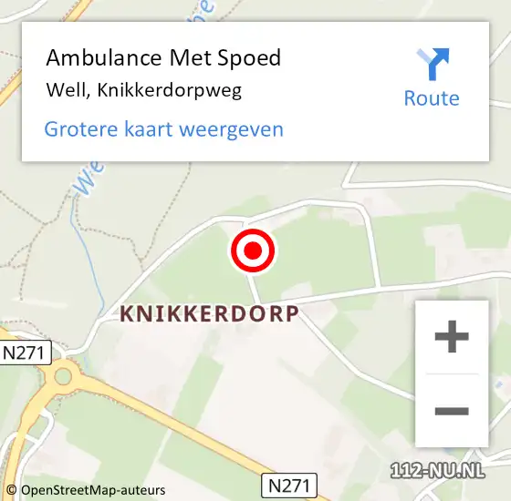 Locatie op kaart van de 112 melding: Ambulance Met Spoed Naar Well, Knikkerdorpweg op 30 januari 2017 21:01