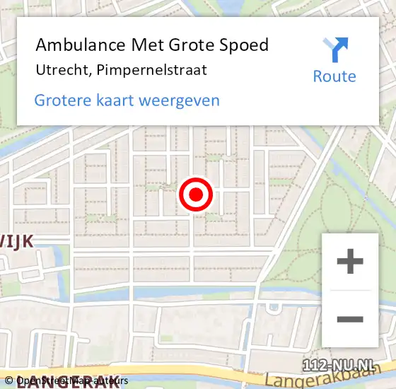 Locatie op kaart van de 112 melding: Ambulance Met Grote Spoed Naar Utrecht, Pimpernelstraat op 31 januari 2017 02:36