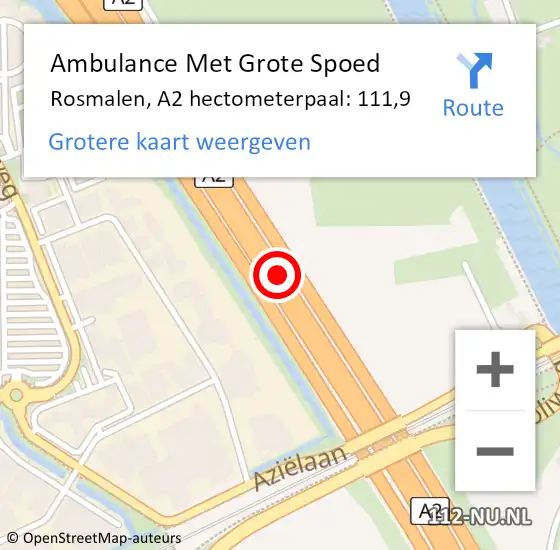 Locatie op kaart van de 112 melding: Ambulance Met Grote Spoed Naar Rosmalen, A2 hectometerpaal: 111,9 op 31 januari 2017 05:40