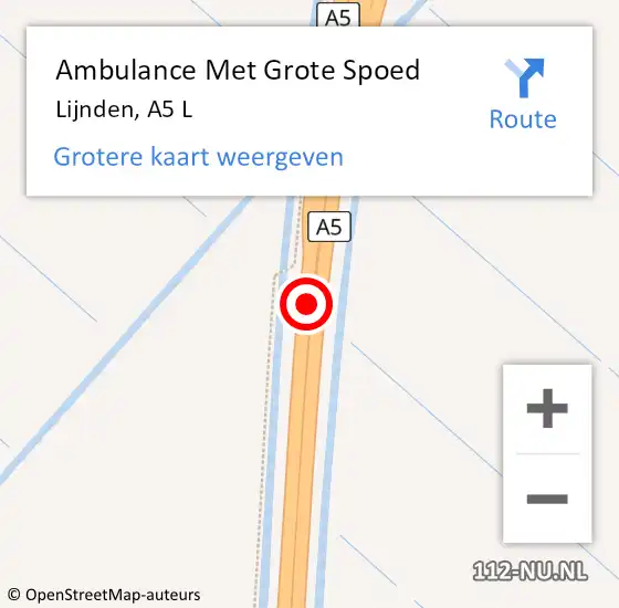 Locatie op kaart van de 112 melding: Ambulance Met Grote Spoed Naar Lijnden, A5 L op 1 februari 2017 07:47
