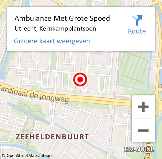 Locatie op kaart van de 112 melding: Ambulance Met Grote Spoed Naar Utrecht, Kernkampplantsoen op 1 februari 2017 16:22