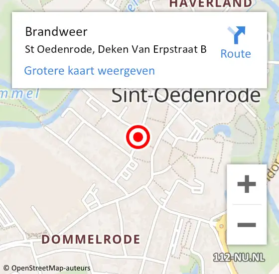 Locatie op kaart van de 112 melding: Brandweer St Oedenrode, Deken Van Erpstraat B op 2 februari 2017 10:06
