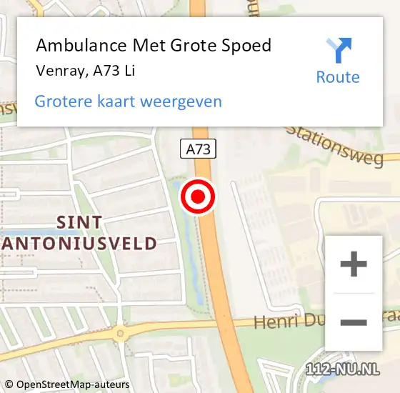 Locatie op kaart van de 112 melding: Ambulance Met Grote Spoed Naar Venray, A73 R hectometerpaal: 61,0 op 2 februari 2017 12:06