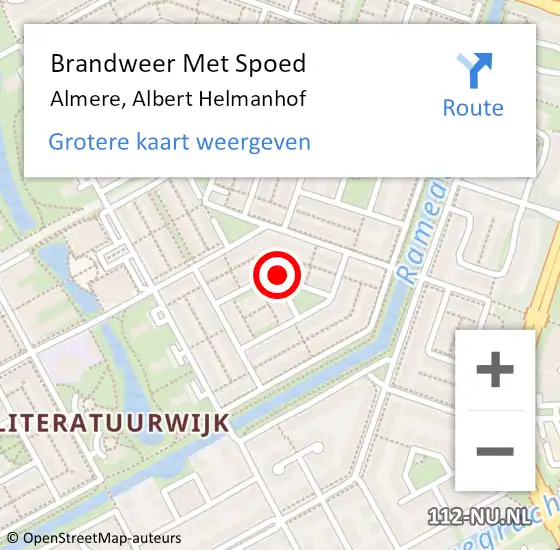 Locatie op kaart van de 112 melding: Brandweer Met Spoed Naar Almere, Albert Helmanhof op 2 februari 2017 17:45