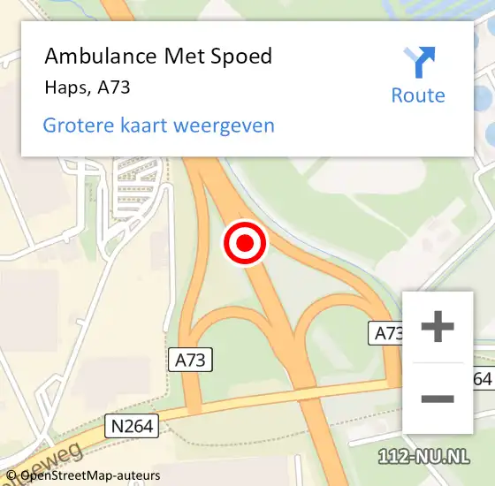 Locatie op kaart van de 112 melding: Ambulance Met Spoed Naar Haps, A73 op 3 februari 2017 08:17