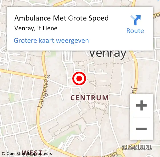 Locatie op kaart van de 112 melding: Ambulance Met Grote Spoed Naar Venray, 't Liene op 3 februari 2017 14:41
