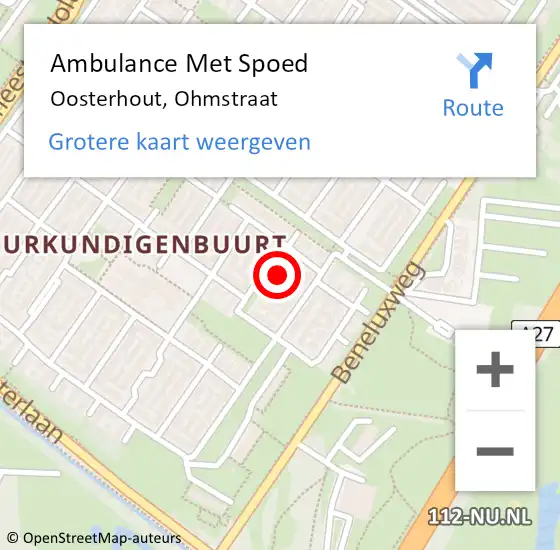 Locatie op kaart van de 112 melding: Ambulance Met Spoed Naar Oosterhout, Ohmstraat op 3 februari 2017 16:27