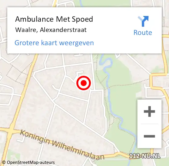 Locatie op kaart van de 112 melding: Ambulance Met Spoed Naar Waalre, Alexanderstraat op 4 februari 2017 05:51