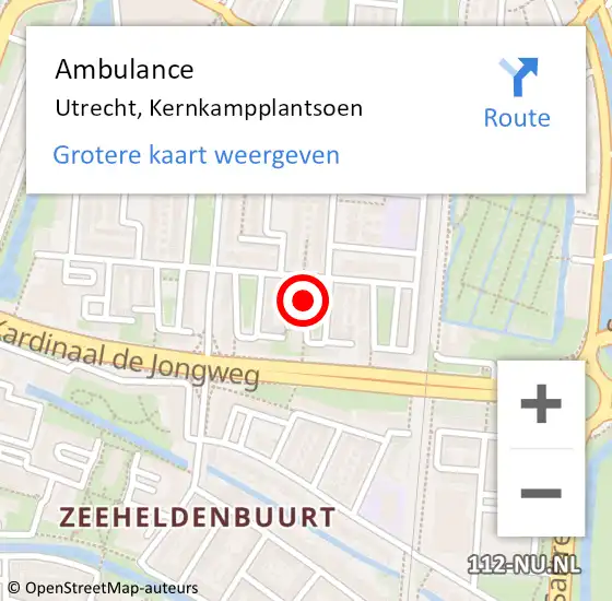 Locatie op kaart van de 112 melding: Ambulance Utrecht, Kernkampplantsoen op 4 februari 2017 09:54