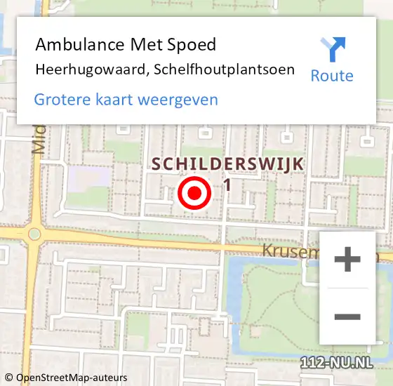 Locatie op kaart van de 112 melding: Ambulance Met Spoed Naar Heerhugowaard, Schelfhoutplantsoen op 5 februari 2017 03:10