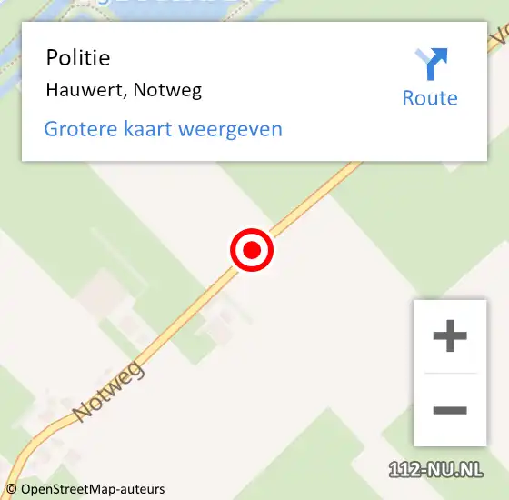Locatie op kaart van de 112 melding: Politie Hauwert, Notweg op 5 februari 2017 06:31